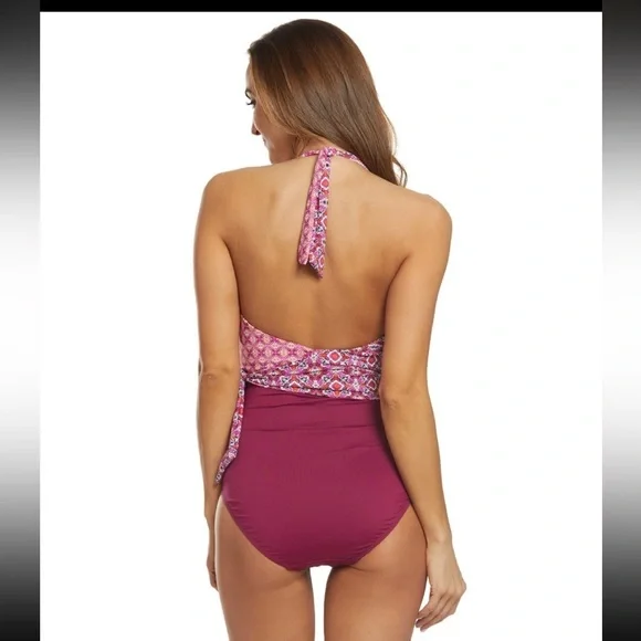 Ralph Lauren Tile print One Piece Swimsuit Asymmetrical Tie wrap - Picture 2 of 4